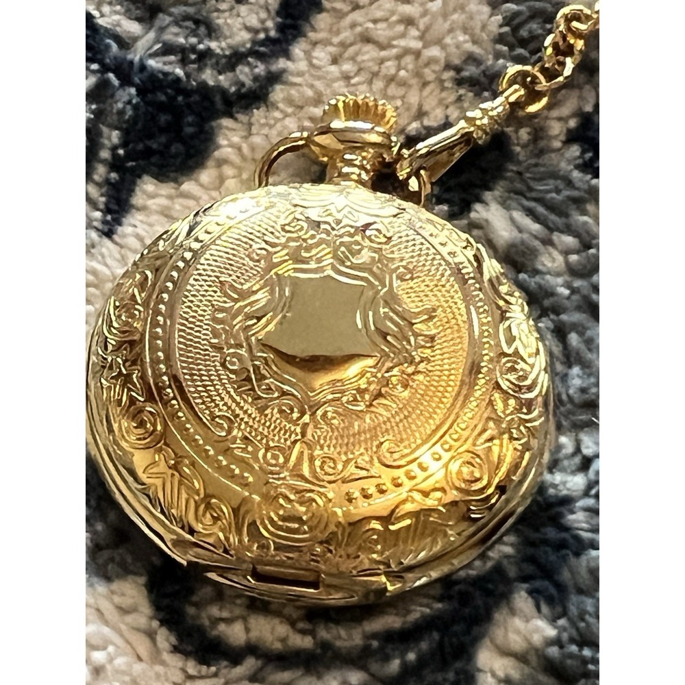 Colibri London Quartz Pocket Watch Gold Tone Roman Numerals Day Date Vtg W Box - Picture 4 of 9